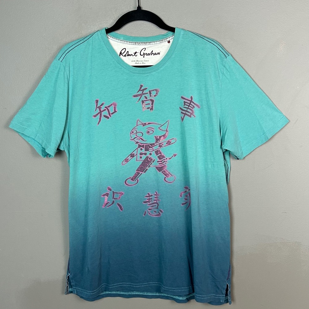 Robert Graham Graphic T-shirt Cat Kanji Mens Large Ombre Peruvian Streetwear
